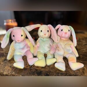 Ty Plush Bunnies - Pastel Pink, Yellow, Green